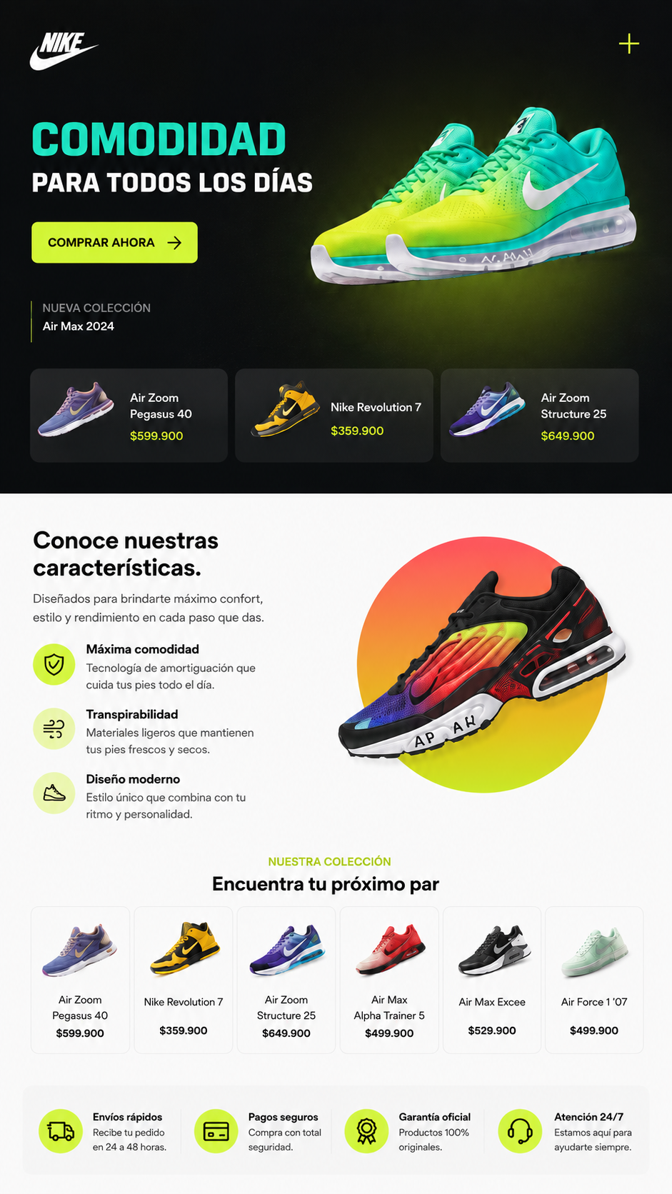 Landing Nike Air Max móvil